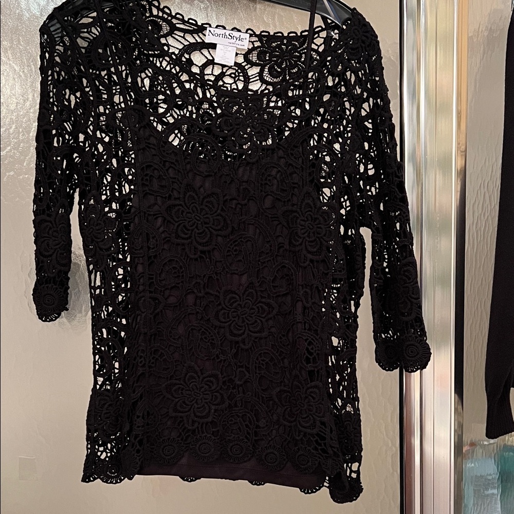NorthStyle Women's Black Crochet Blouse
